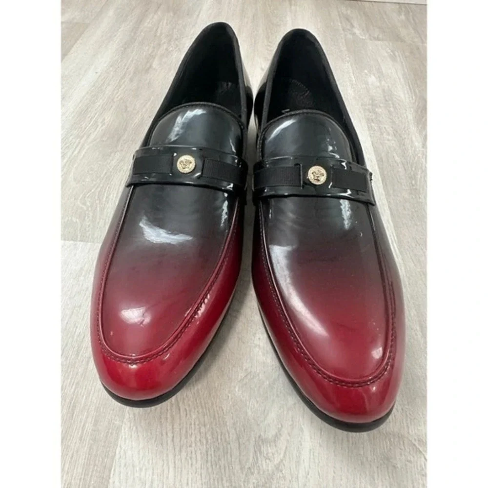 Versace Men's Black Cherry Ombre Patent Leather Medusa Loafers Italy sz 44 us 10